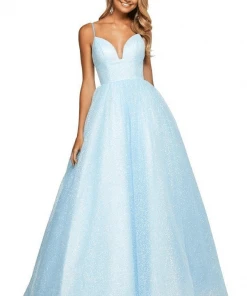 Sherri Hill - 53665 Deep V-neck Glitter Tulle Ballgown