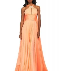 Sherri Hill - 53761 Keyhole Slit Halter Chiffon A-Line Dress