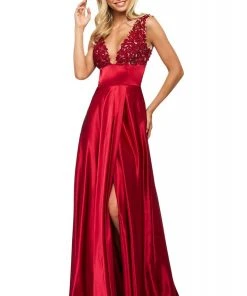 Sherri Hill - 53764 Appliqued Plunging V-Neck A-Line Dress