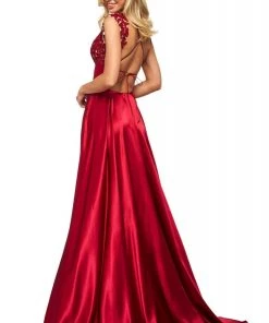 Sherri Hill - 53764 Appliqued Plunging V-Neck A-Line Dress