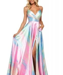Sherri Hill - 53824 V-Neck Satin A-Line Dress