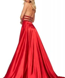 Sherri Hill - 53833 Plunging Halter Satin A-Line Dress