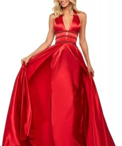 Sherri Hill - 53833 Plunging Halter Satin A-Line Dress