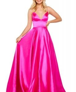 Sherri Hill - 53885 Sleeveless V Neck Lace Up Satin Dress