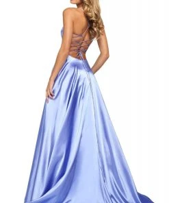Sherri Hill - 53885 Sleeveless V Neck Lace Up Satin Dress