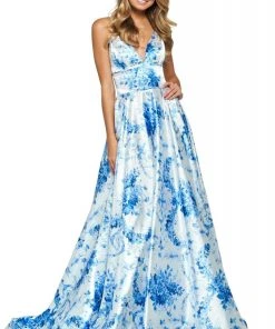Sherri Hill - 53886 V-Neck Satin Floral Dress