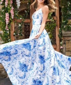 Sherri Hill - 53886 V-Neck Satin Floral Dress