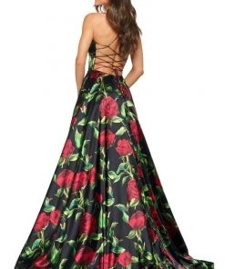 Sherri Hill - 53896 V-Neck Lace-Up Satin Dress