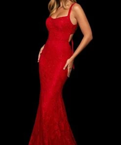 Sherri Hill - 53923 Sparkly Lace Cutout Back Sheath Evening Gown