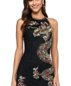 Sherri Hill - 53926 Embroidered Halter Fitted Dress