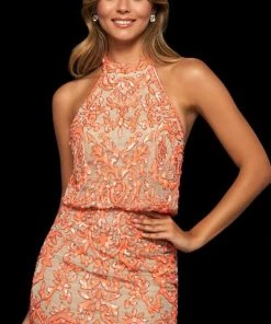 Sherri Hill - 53930 Beaded High Halter Fitted Dress