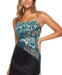 Sherri Hill - 53933 Embellished Scoop Fringe Sheath Dress