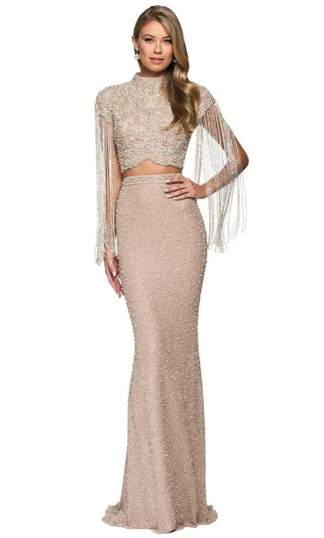 Sherri Hill - 54057 Two-Piece Bead-Fringed High Neck Gown 3 Sherri Hill - 54057 Two-Piece Bead-Fringed High Neck Gown