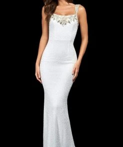 Sherri Hill - 54119 Scoop Back Contrast Beaded Sheath Gown