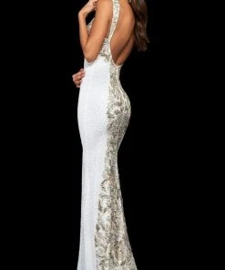 Sherri Hill - 54119 Scoop Back Contrast Beaded Sheath Gown