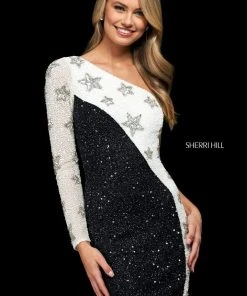 Sherri Hill - 54127 Beaded Star One Shoulder Sheath Dress