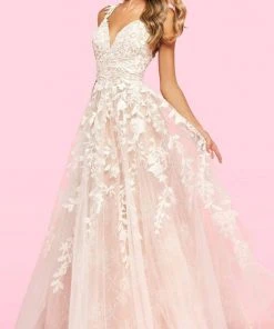Sherri Hill - 54159 Sleeveless V-Neck Floral Appliques Lace Tulle Gown