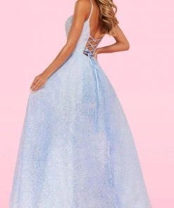 Sherri Hill - 54205 Plunging V Neck Glitter Organza Ballgown 5 Sherri Hill - 54205 Plunging V Neck Glitter Organza Ballgown