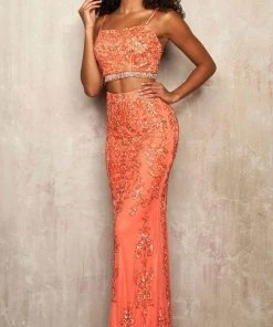 Sherri Hill - 54219 Two-Piece Bead-Fringed Sheath Gown