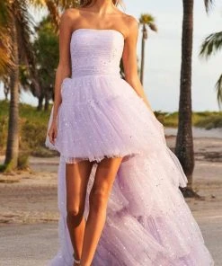 Sherri Hill - 54222 Strapless Star Glitter Tiered High Low Gown