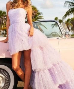 Sherri Hill - 54222 Strapless Star Glitter Tiered High Low Gown