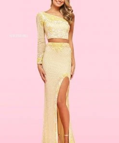 Sherri Hill - 54235 Beaded One Shoulder High Slit Dress