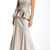 Sue Wong Embroidered Peplum Satin Dress W5234 - 1 Pc Taupe In Size 4 Available Long Dresses