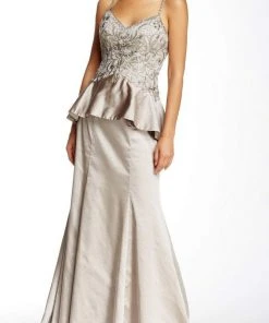 Sue Wong Embroidered Peplum Satin Dress W5234 - 1 Pc Taupe In Size 4 Available Long Dresses