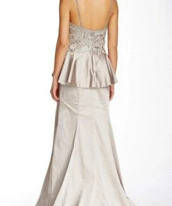 Sue Wong Embroidered Peplum Satin Dress W5234 - 1 Pc Taupe In Size 4 Available Long Dresses 6 Sue Wong Embroidered Peplum Satin Dress W5234 - 1 Pc Taupe In Size 4 Available Long Dresses