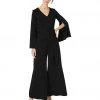 Long Dresses Taylor - 1140MJ V Neck Split Flared Long Sleeved Solid Jersey Jumpsuit 2 Long Dresses Taylor - 1140MJ V Neck Split Flared Long Sleeved Solid Jersey Jumpsuit