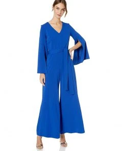 Long Dresses Taylor - 1140MJ V Neck Split Flared Long Sleeved Solid Jersey Jumpsuit 13 Long Dresses Taylor - 1140MJ V Neck Split Flared Long Sleeved Solid Jersey Jumpsuit