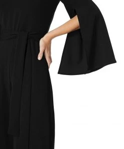 Long Dresses Taylor - 1140MJ V Neck Split Flared Long Sleeved Solid Jersey Jumpsuit 12 Long Dresses Taylor - 1140MJ V Neck Split Flared Long Sleeved Solid Jersey Jumpsuit