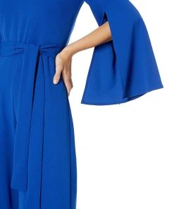 Long Dresses Taylor - 1140MJ V Neck Split Flared Long Sleeved Solid Jersey Jumpsuit 15 Long Dresses Taylor - 1140MJ V Neck Split Flared Long Sleeved Solid Jersey Jumpsuit