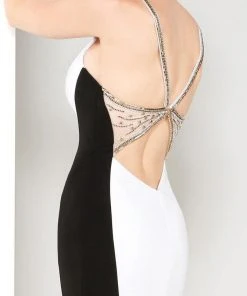 TB Evenings By Mon Cheri - MCE11618 High Contrast Plunging V-Neck Sheath Gown - 1 Pc Black/White In Size 0 Available